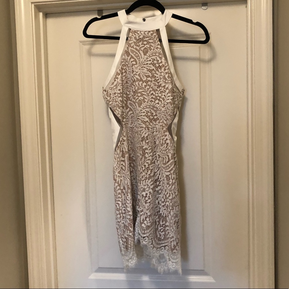White and Tan Lace Dress